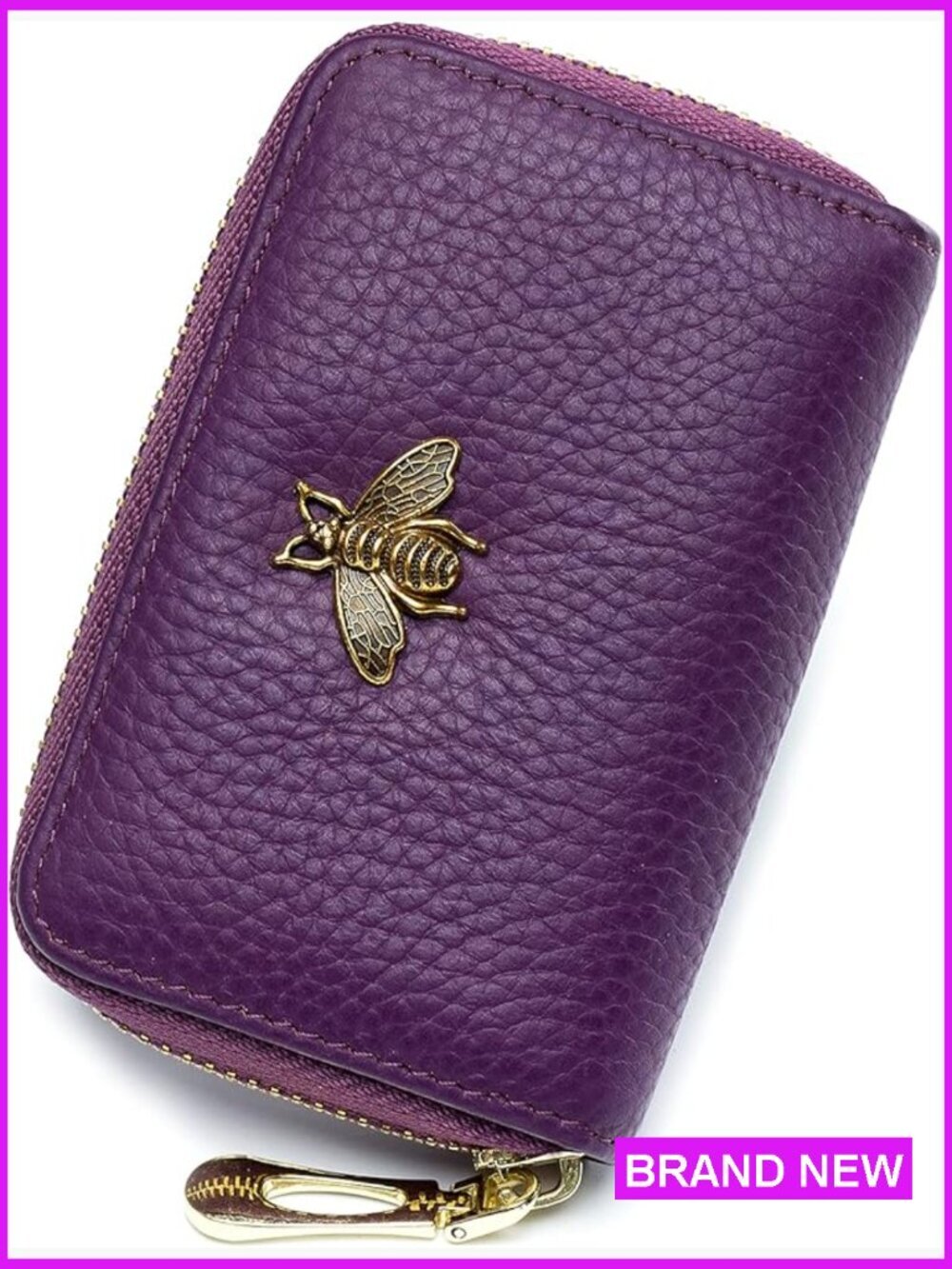 RFID Credit Card Holder Genuine Leather Zipper Card Case Wallet Slim